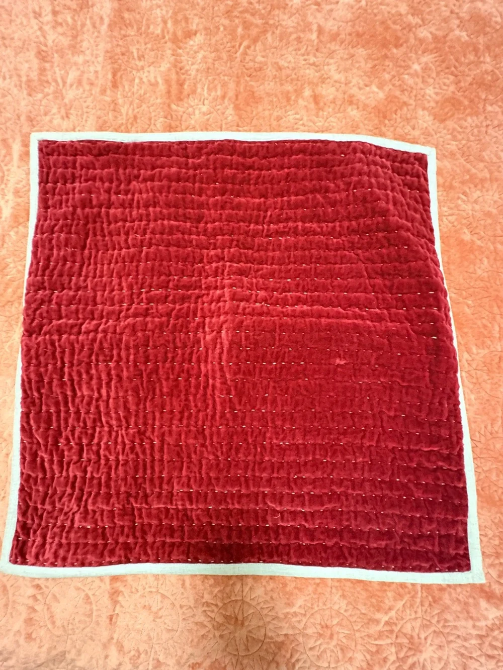 Pottery Barn Euro Shams Handcrafted Ruby Red Velvet Pick Stitch Quilted Set Of 3